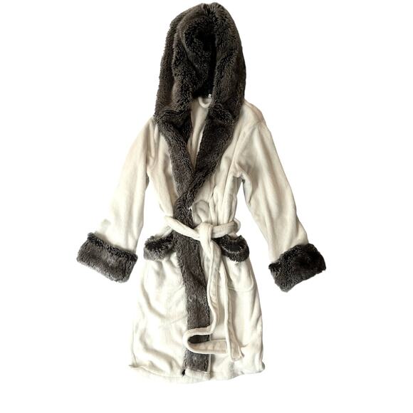 Pottery Barn Faux Fur Trim Hooded Robe One Size Fits Most - Picture 11 of 15